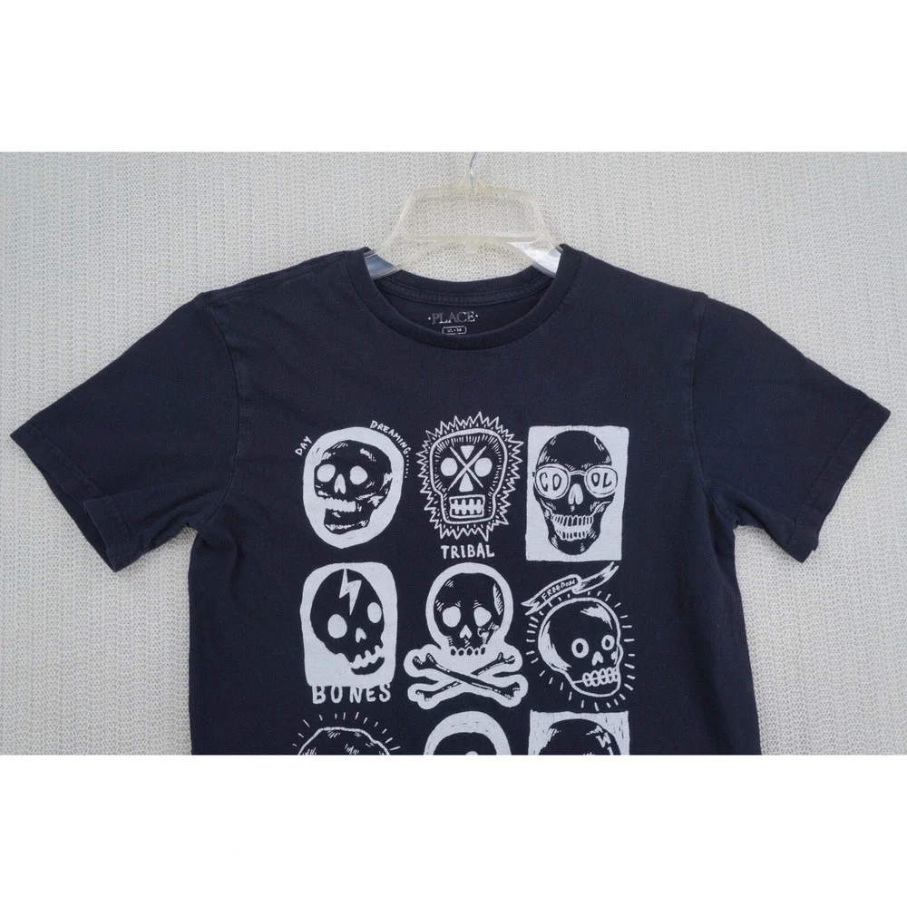Childrens Place Shirt Youth Boys Extra Large Black White Skulls Crossbones
